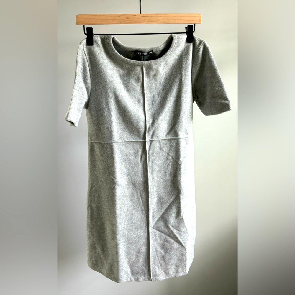 NWT ZARA Basics Grey Shirt Sleeve Mini Dress Extra Soft Size Small